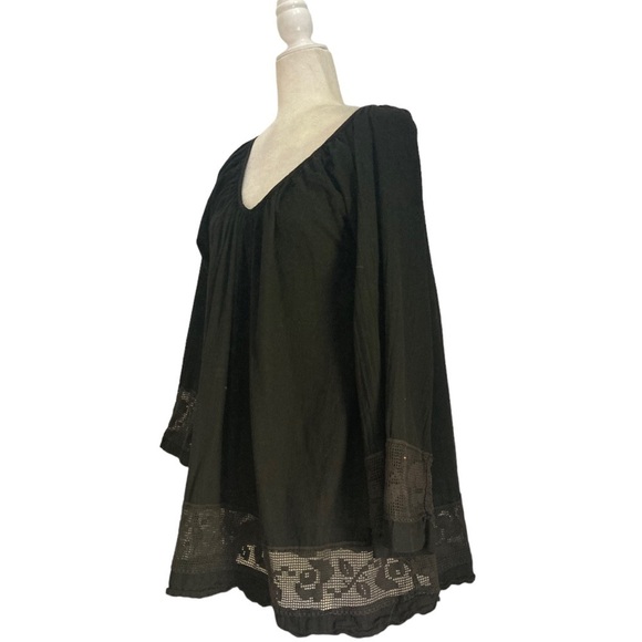 House of Woo California Tunic Blouse Top in Black Cotton Gauze with Pockets - Picture 2 of 9